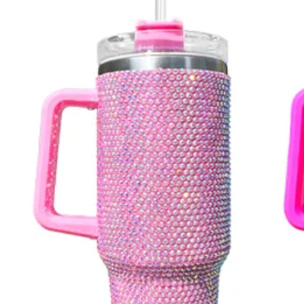 Rhinestone Glitter Bling 40oz tumbler w/Handle & Straw- Stainless Steel NIB